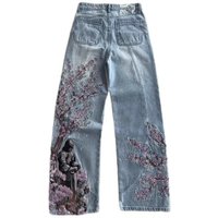 2027 Fashion Jeans Y2K Vintage Baggy Cherry Blossom Knight Embroidery Streetwear Straight Wide Leg Patchwork Denim Pants