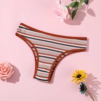 2025d New Cotton Colorful Ribbed Women's Triangle Mid-Low Waist Tummy Control Breathable Double Layer Brazilian Panties