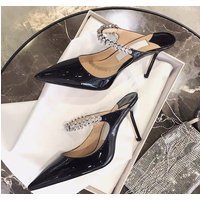 2024 Summer New High-heeled Fine Heeled Pointy Diamond Slippers Women Wear A Line With A Bun Head Half Drag Mueller Shoes Women