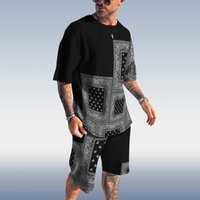 Clothing trendy casual beach style textured digital printed short sleeved shorts suit