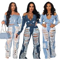 Women's Clothing New women's jeans F88493 spot fashion casual ripped jeans