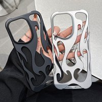 New 3D Flame Hollow Slim Matte Case For iPhone 16 15 14 13 12 11 Pro Max 16 Plus Plating Shockproof Protective Soft Bumper Cover