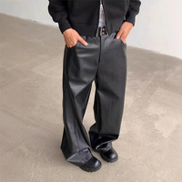 Retro PU Leather Pants Loose Fit Straight Leg Wide Trousers High End Vibe & Matte Finish