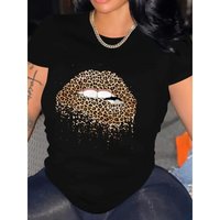 Clothing Round Neck Top Lip Print Short Sleeve T shirt