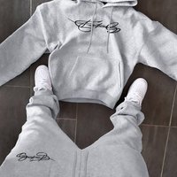 Hooded Zipper Sweatshirt Set Casual Sports Loose Fit Two Piece Trendy Brand Fashionable Print Spring Autumn Style