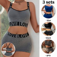 Voghion Letter Print Sports Bra and Boxer Set