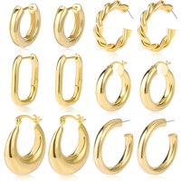 6 Pairs Chunky Gold Hoop Earrings For Women, 14K Gold Plated Hypoallergenic