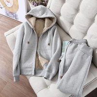 Women's Winter Sports Casual Suit Slimming Long Sleeved Hooded Jacket And Sports Pants Simple Solid Color Plush Thickened Trendy