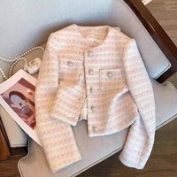 Elegant Tweed Knit Cardigan Loose Fit Pearl Button Short Jacket Spring Autumn Fashion Outerwear