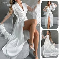 Sleepwears Sexy Nightgown Plus Long Bathrobe Pajamas Female Long Sleeve Feather Satin Home Clothes