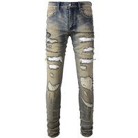 Clothing high street embroidered jeans ripped jeans nostalgic retro scraped denim pants #6611