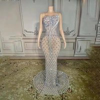 Clothing Heavy Duty Luxury Sexy Full Diamond Tight Rhinestone Shining Dress Long Skirt Tail Tassel Gift