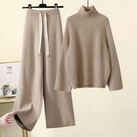Clothing Large Autumn Suit Style Age Reducing High Collar Knitted Sweater Loose Slim Wide Leg Pants Two Piece Suit