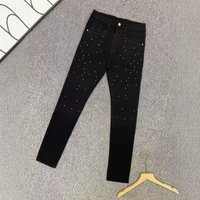 Men's Slim Fit Jeans With Rhinestone Details - Black Stretch Denim Pants For Streetwear & Casual Wear (Ankle Length)