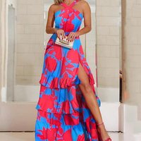 summer suspender dress Bohemian dress print V neck sleeveless dress