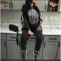 Women's Clothing Printed Casual Long-Sleeved Hoodie Suit Hoodie Pant Suit