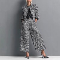 Slim Fit Women's Clothing Set with Long Sleeve Lapel Jacket And Wide Leg Pants European And American Style 2025 Cross Border