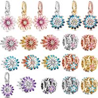 Sterling Silver Daisy Charm Bracelet - Hollow Pink Beaded Pendant For Women