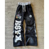 American Sweatpants Y2K Pants Gothic Hip Hop Letter Patch Retro Double Layer Design Baggy Elastic Waist Jogging