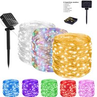 Solar LED String Lights 8 Modes IP65 Waterproof Remote Control Warm White White Changing Christmas Garden Patio