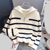 Clothing sweater autumn winter thick inner wear 2024 zipper striped bottoming shirt short pullover outer wear top