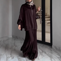 Clothing Solid Intellectual Leisure Loose Zipper Long Sleeve Long Skirt Suit