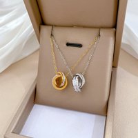 Stainless Steel Crystal Zircon Double Ring Pendant Necklace for Women Korean Fashion Luxury Charm Girls Clavicle Chain Jewelry