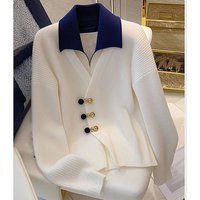 Clothing Autumn Winter Two piece Knitted Sweater Inner Top Polo Collar Button Sweater