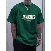 100% Pure Cotton Men's Spring/summer Fashionable Short Sleeved Shirt With Los Angeles Pattern Printed Casual Slim Fit Versatile Top
