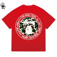 Stussy&Ape Collaboration Design With Circular Logo, Lettering, Ape Man Pattern, Printed Pure Cotton Short Sleeved T-shirt, Unisex