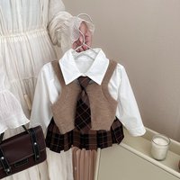 Ningli Girls Autumn Academy JK S New Children’s Western Style Shirt Knitted Tank Top Pleated Skirt Three Piece