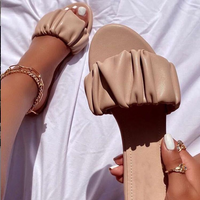 flat bottomed large imitation leather pleated sandals slippers sandals
