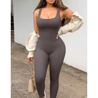 Women's Clothing Autumn And Winter Threaded Square Collar Hip Lift Slim Sexy Jumpsuit