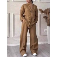 Clothing 2 Piece Set Large Cotton Linen Shirt Set High Waist Loose Pants