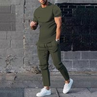 Solid Casual Round Neck Short Sleeve Sports T Two piece Suit