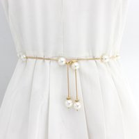Zhuoxinder Adjustable Fitted Long Delicate Waist Chain Elegant Acrylic Pearl Thin Belt Clothes Ornament