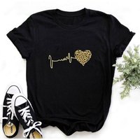 T shirt Leopard print heart short sleeved T shirt short sleeved top