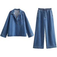 Clothing Street Fashion Straight Pants Suit Tops Denim Casual Wear