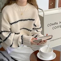 Japanese Retro Striped Knit Sweater Loose Fit Long Sleeve Turtleneck Pullover Soft Comfortable Chunky Knit Casual Top