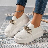 Chain Decor Breathable Mesh Air Round Toe Flat Shoes Slip On Loafers Shoes