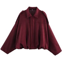Women’s Nine-Color Suede Textured Turn-Down Collar Bomber Jacket