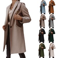 solid lapel mid length button wool coat coat
