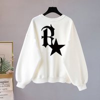 Casual Pullover Hoodie Soft Fleece Lined Sweatshirt Stylish Print Loose Fit Long Sleeve Round Neck S XXX