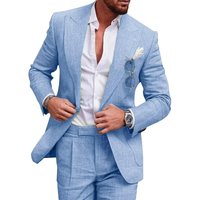 Clothing linen large grab lapel suit two piece suit single row one button suit stock