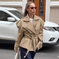 Nordlicht European And American Cross-Border New 2025 Autumn Design Trendy Casual Lace-Up Waist-Cinching Mid-Length Khaki Trench