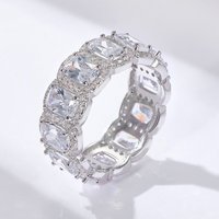 Women's Jewelry S925 Sterling Silver Full Diamond Ring Set Ring Geometric Square Zircon Aperture Combination Set Ring