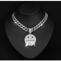 Unisex Personalized Ice Face Emoji Expression Pendant Hip Hop Cuban Chain Niche Full Diamond Expression Jewelry Necklace
