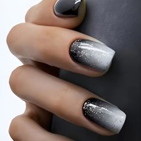 Black White Ombre Press On Nails With Glitter – 24PCS Reusable Fake Nails, Short Square Acrylic Nails For Women, Easy DIY False Nails (LC206)
