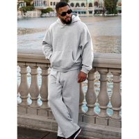 Thickened Fleece Lined Sweatshirt Set European Spring Autumn Winter Casual Loose Straight Leg Trousers
