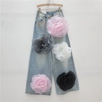 Clothing heavy design high waist jeans Korean version all match hip covering slim straight wide leg pants